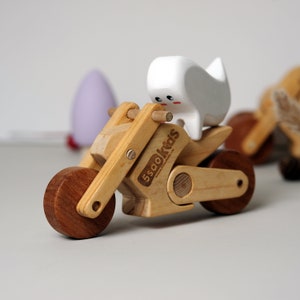 Wooden Motorcycle, Sport Bike Toy - Montessori Vehicle Model - Adorable Gift for Toddler Boys - Natural Wood Educational Toy
