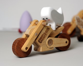 Wooden Motorcycle, Sport Bike Toy - Montessori Vehicle Model - Adorable Gift for Toddler Boys - Natural Wood Educational Toy
