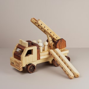 Personalized Wooden Fire Truck Toy Vehicle Model | Firetruck Firefighter Gift Educational Toys | 2nd Birthday Gift Nursery Decor Present