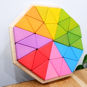 Wooden Rainbow Hexagon puzzle set 32 pieces| Montessori toys for children | learning toys| Natural Wooden Toy | Wooden toys for 2 years old