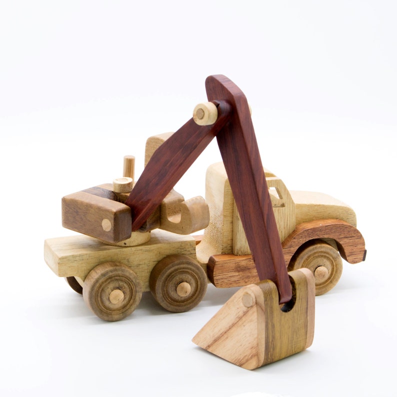 Wooden Excavator Toys for children Wood miniature truck Nursery Decor Birthday gift for children 1 year. image 5