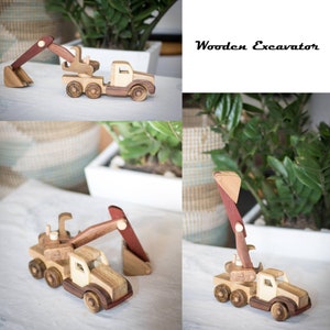 Wooden Excavator Toys for children Wood miniature truck Nursery Decor Birthday gift for children 1 year. image 3