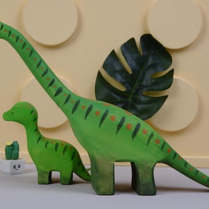 Wooden Apatosaurus Dinosaur Toy Set, Mother and Baby Dino, Wood Dinosaur Models for Kids, Montessori Toys, Dino Play Set, Nursery Decor Gift