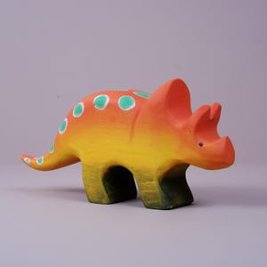 Hand-Painted Wooden Triceratops Toy: Montessori Dinosaur Decor