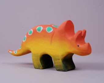 Hand-Painted Wooden Triceratops Toy: Montessori Dinosaur Decor