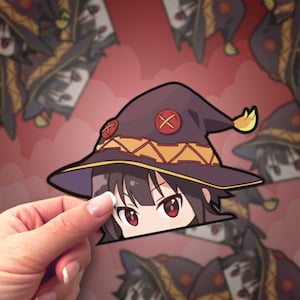 Crimson Sorceress | Waterproof Anime Peeker Stickers - Durable Vinyl Decals for Cars, Laptops, Water Bottles, Bumper, Kiss-Cut