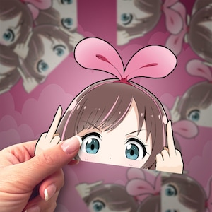 Cyber Starlet Middle Finger | Waterproof Anime Peeker Stickers - Durable Vinyl Decals for Cars, Laptops, Water Bottles, Bumper, Kiss-Cut