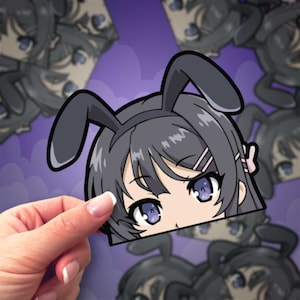 Rabbit Cherry Dancer | Waterproof Anime Peeker Stickers - Durable Vinyl Decals for Cars, Laptops, Water Bottles, Bumper, Kiss-Cut