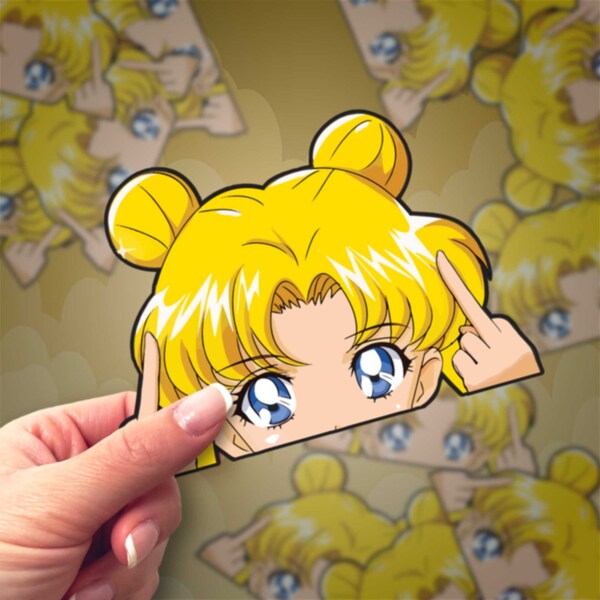 Sailor Middle Finger | Waterproof Anime Peeker Stickers - Durable Vinyl Decals for Cars, Laptops, Water Bottles, Kiss Cut, Bumper Stickers