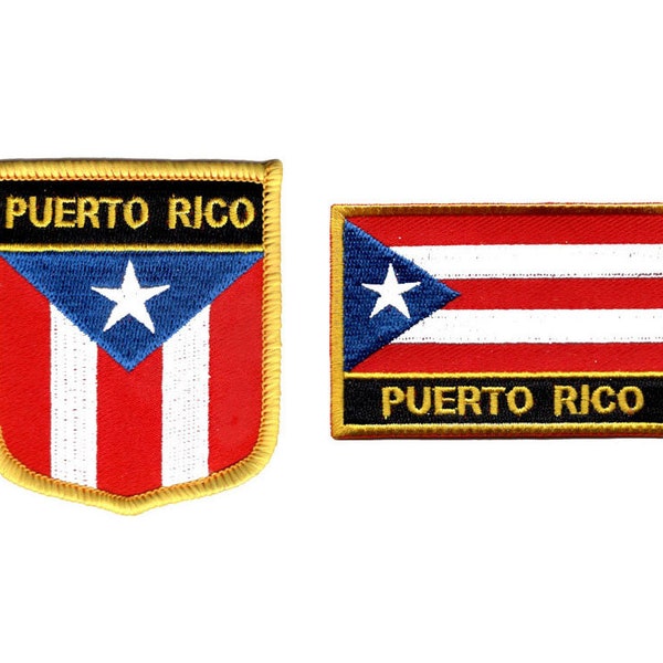 2pcs PUERTO RICO National Flag Embroidered Iron On Badge Applique Patch Rectangle and Shield