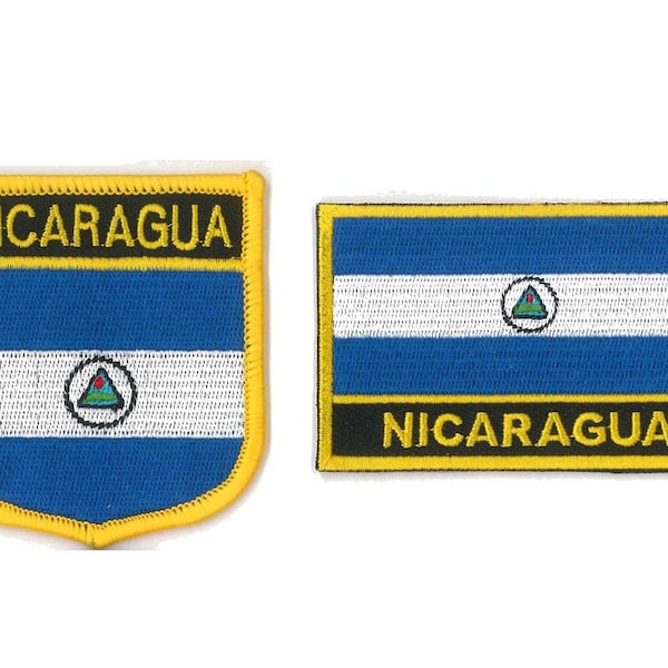 2pcs Nicaragua National Flag Embroidered Iron On Badge Applique Patch Rectangle and Shield