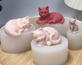 Molde de gato gatito 3D, gatos dormidos, vela, molde de silicona, DIY, lindo animal, aromaterapia, molde de yeso, molde de resina uv, molde de jabón hecho a mano, decoración del hogar