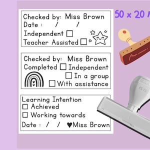 Personalised Teacher Checked Stamp, Checked by with teacher name Stamps, Learning intention, Custom Self-inking Stamps, Teacher Assisted