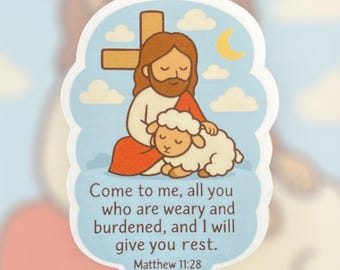 Christian Sticker Matthew Bible Verse Come to Me All Who Are Weary Cute Jesus and Lamb Faith Sticker Scripture Vinyl Sticker