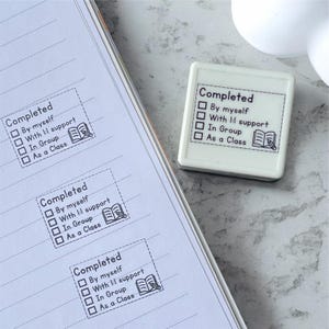 Personalized Teacher Stamps, custom teacher pre-inked stamp, Completed by stamps, by myself, with 1:1 support, as a class, in a group