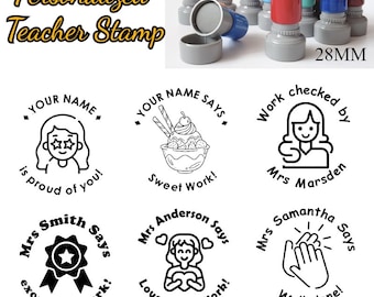 Customized Teacher Round Stamp (28mm) Personalised Gift Comment Classroom Stamps