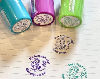 Aangepaste bitmoji-stempel voor leraren - Gepersonaliseerde lerarenstempel met voorgeïnkte zelfinktende stempel in Bitmoji-ontwerp