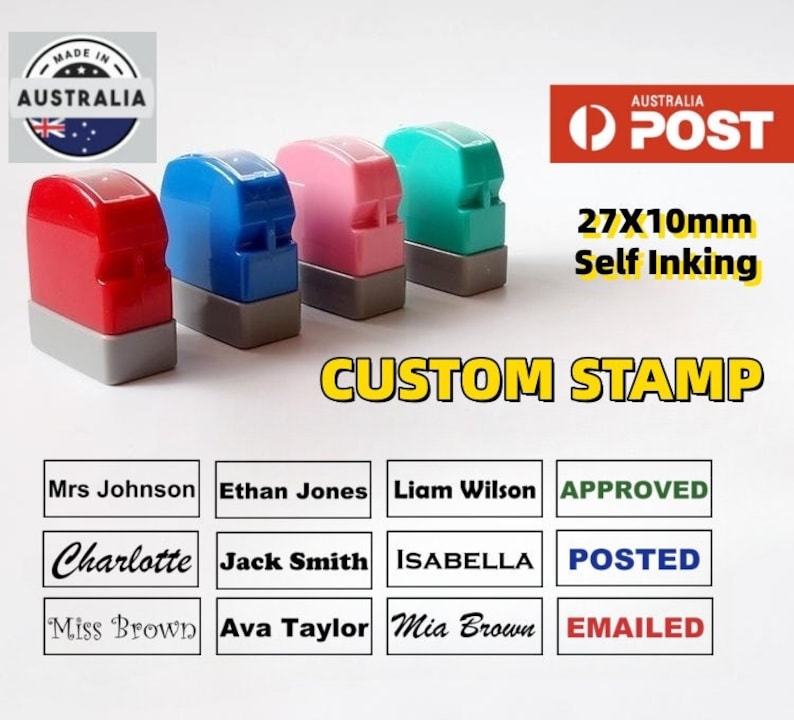 Custom Name Signature Rubber Flash Stamp Self-Inking Personalized teacher Nurse stamp 27X10mm DIY image 1