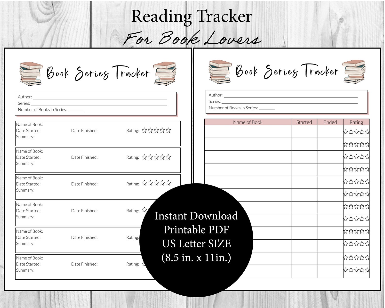 Book Series Tracker Planner US Letter Size PDF Printable Etsy