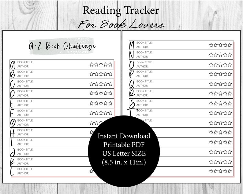 a z alphabet reading challenge tracker us letter size pdf