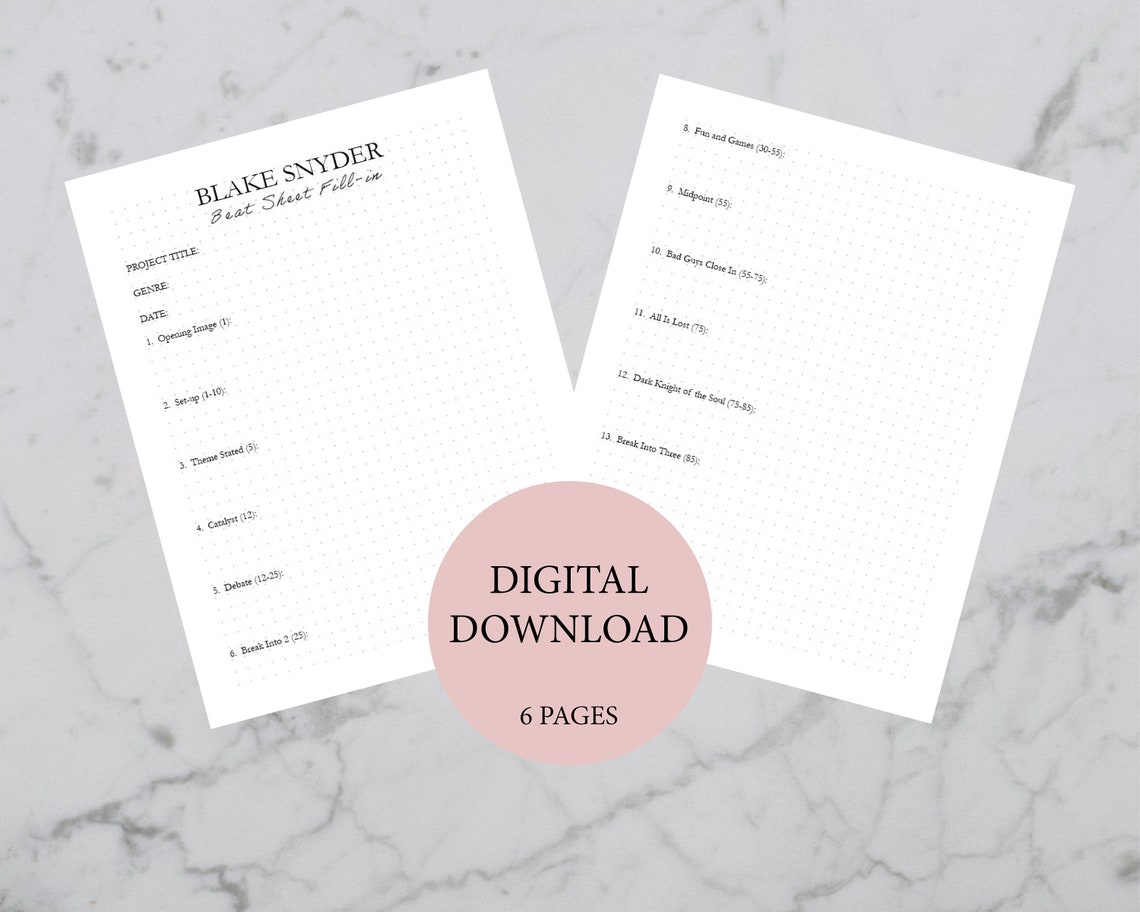 Blake Snyder Beat Sheet. B2S2 Planner Insert US Letter Size - Etsy ...