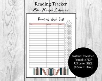 Reading Wish List Tracker, Planner Insert US Letter Size, PDF Printable, Insert for Readers, Reading Planner / Journal, Book Lover