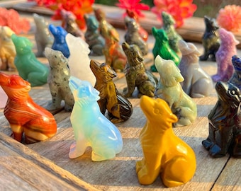 26 Kinds of 2" Crystal Wolf Hand Carving Gemstones Wolfs Figurine