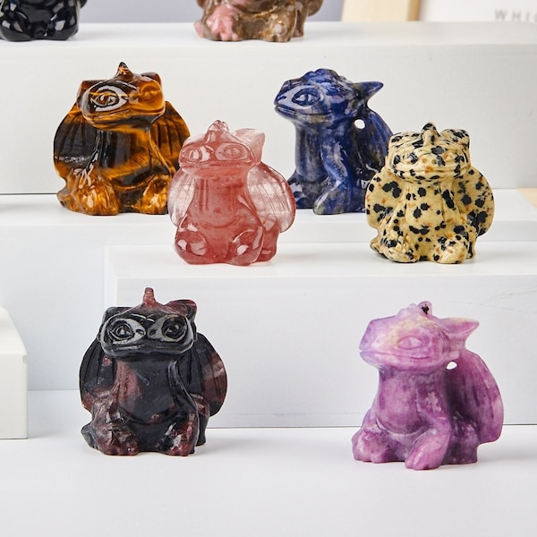 Crystal Toothless Dragon Carving: Small Gemstone Animal Figure (1.1 Inch)