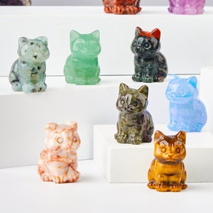 1.2 Inch Crystal Cat Carving Small Gemstone Cats Figurine Hand Carved Animals Statue Gift