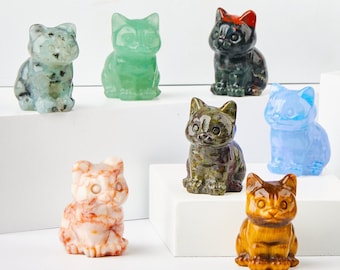 1,2-Zoll-Kristallkatze schnitzen Kleine Edelstein Katzen Figur Hand geschnitzte Tiere Statue Geschenk