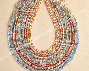 Rainbow Mini Seed Bead Choker, Waterproof Stainless Steel Beaded Necklace, Seed Bead Jewelry Summer Gift to her