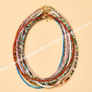 Mini collier de perles à facettes en pierres précieuses naturelles de 2-3 mm, cristal de guérison, or, chaîne en acier inoxydable, tour de cou, bijoux délicats pour ses cadeaux