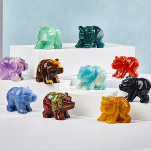 1.5Inch  Carved Mini Crystal Stone Bear Figurine/Gemstone Bear Home Decoration/Reki Healing/Bear Jewelry/Chakra Stone Animal Decor/ Cristmas