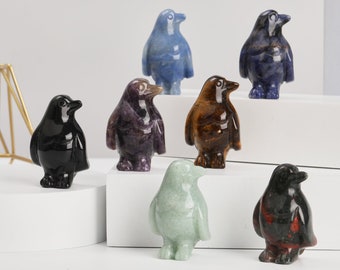 Pingouin en pierres précieuses de 5,1 cm poli à sculpter en cristal animaux décor de pingouin empereur