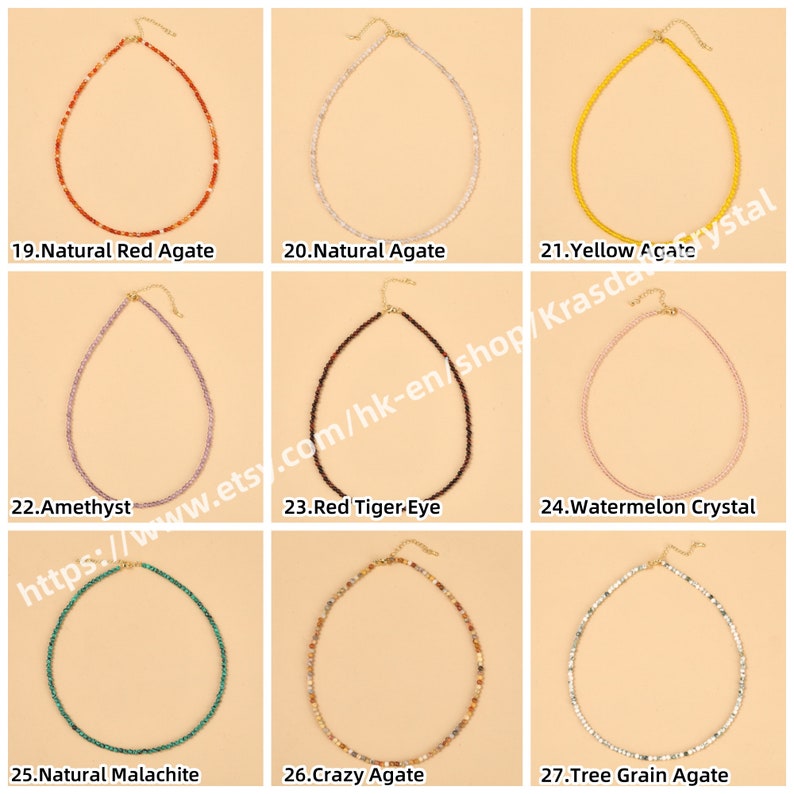 Natural Gemstone 2mm 3mm Smooth Round Beads Mini Necklace , Healing Crystal Quartz Stainless Steel Chain Choker Fashion Jewelry Women Gifts zdjęcie 5