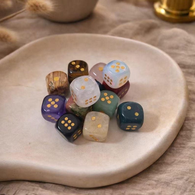 15mm Handmade Natural Stone Dice Set – Hand Polished Gemstone Dice for RPG, Board Games, Home Decor & Collection image 1