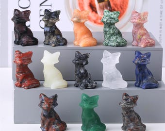 1,6'' gesneden vosbeeldje, met de hand gesneden dierenstenen beelden, 26 metafysische juwelen