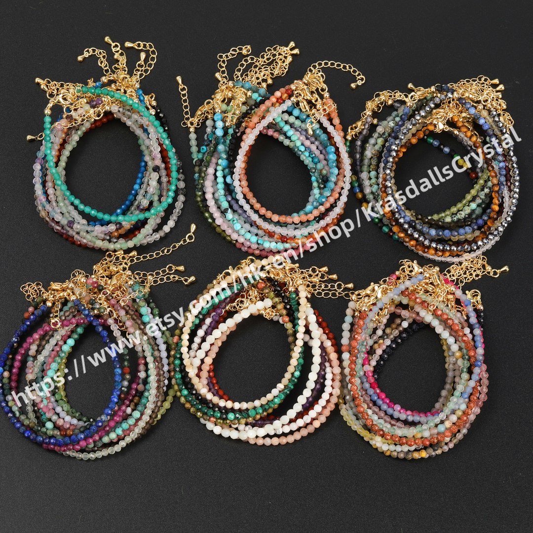 Natural Gemstone Faceted Beads Bracelets 3-3.5mm Adjustable Chain ...