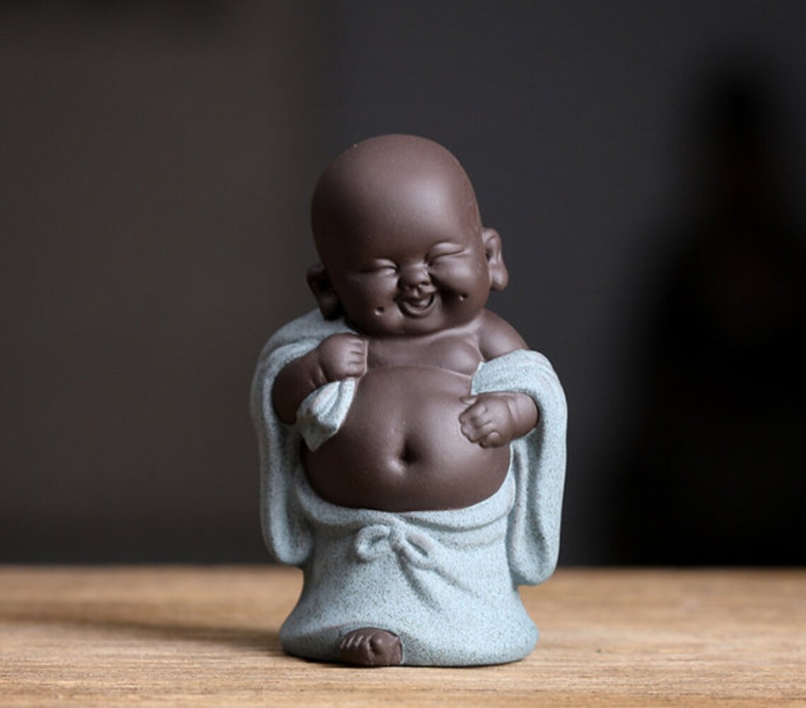 Buddha Statue Little Cute Laughing Baby Monk Sculpture Etsy France