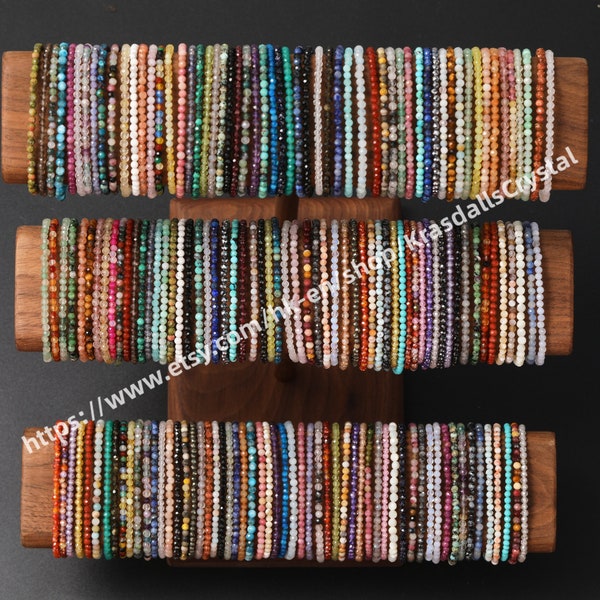 Armband med naturliga kristaller, små fasetterade pärlor, mini-pärlarmband med naturlig ädelsten, justerbar elastisk tråd, modesmycken, gåvor för kvinnor