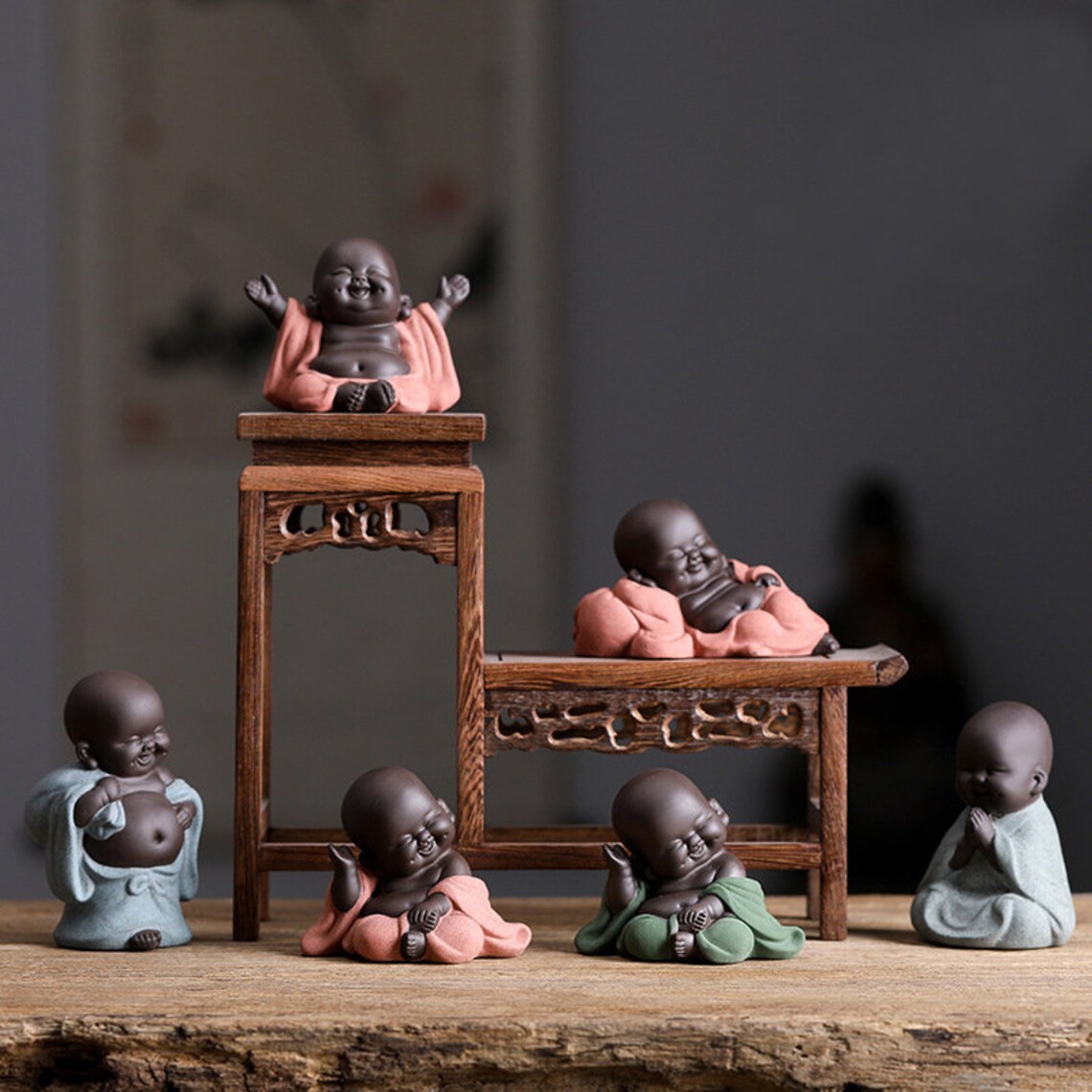 Buddha Statue Little Cute Laughing Baby Monk Sculpture Etsy