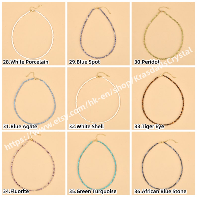 Natural Gemstone 2mm 3mm Smooth Round Beads Mini Necklace , Healing Crystal Quartz Stainless Steel Chain Choker Fashion Jewelry Women Gifts image 6