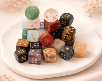 15mm Handmade Square and Rounded Dice Set – Hand Polished Gemstone Dice for RPG, Board Games, Home Decor & Collection