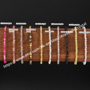 Pulseras de cristal natural Pequeñas cuentas facetadas, Mini pulsera con cuentas de piedras preciosas naturales, Alambre elástico ajustable, Joyería de moda Regalos para mujeres imagen 7