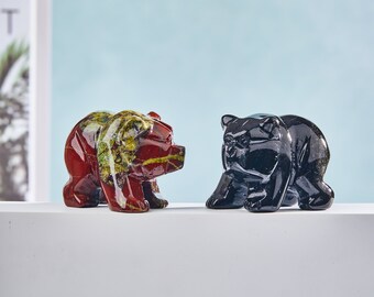 彫刻された宝石のクマの置物：1.5インチのクリスタル動物装飾 - Etsy 日本