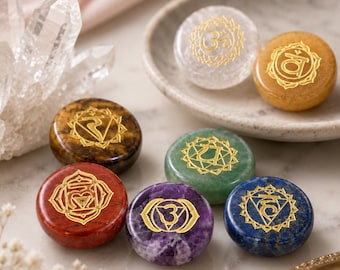 16mm Handmade Seven Chakra Yoga Stone Set, Natural Meditation Crystals, Healing Protection Stones Gift