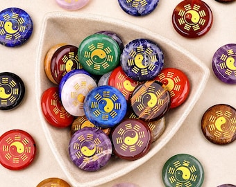 25mm Metaphysical Crystals – Hand Polished Yin Yang Bagua Stones for Talismans, Home Decor & Collection
