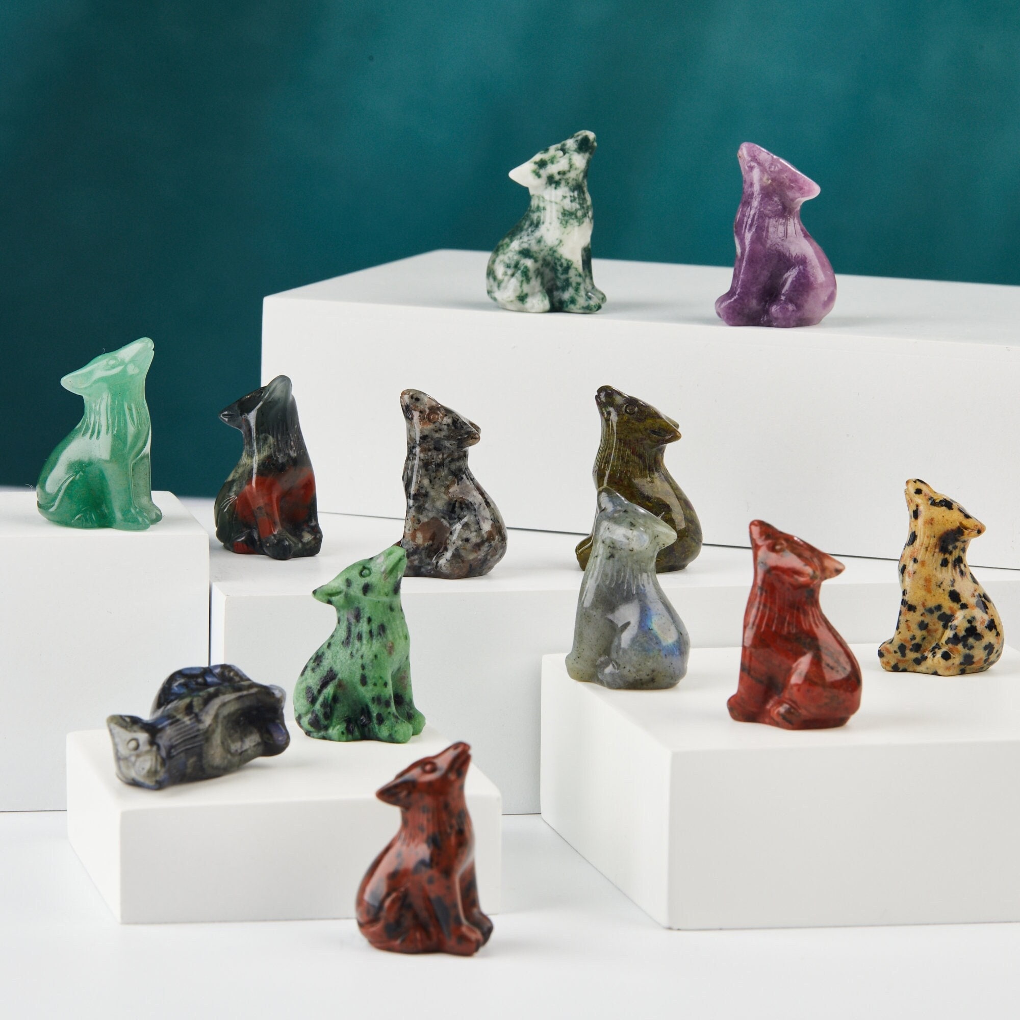 3cm Crystal Wolf Carving Kleine Edelstein Wolf Schädel Figur Hand geschnitztes Geschenk