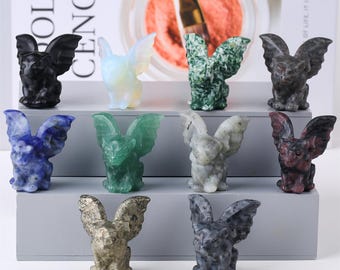 Carved Crystal Gargoyle Figurine: Gothic Halloween Decor, Gemstone Statue