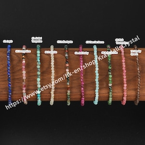 Pulseras de cristal natural Pequeñas cuentas facetadas, Mini pulsera con cuentas de piedras preciosas naturales, Alambre elástico ajustable, Joyería de moda Regalos para mujeres imagen 8